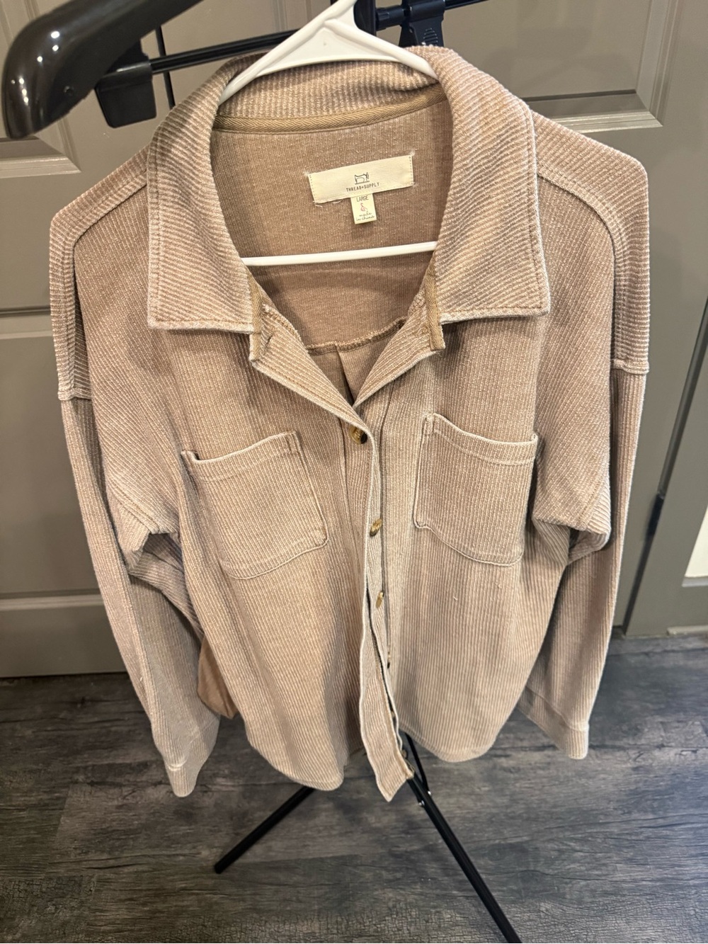 Thread & Supply Taupe Corduroy Button-Front Shirt Jacket